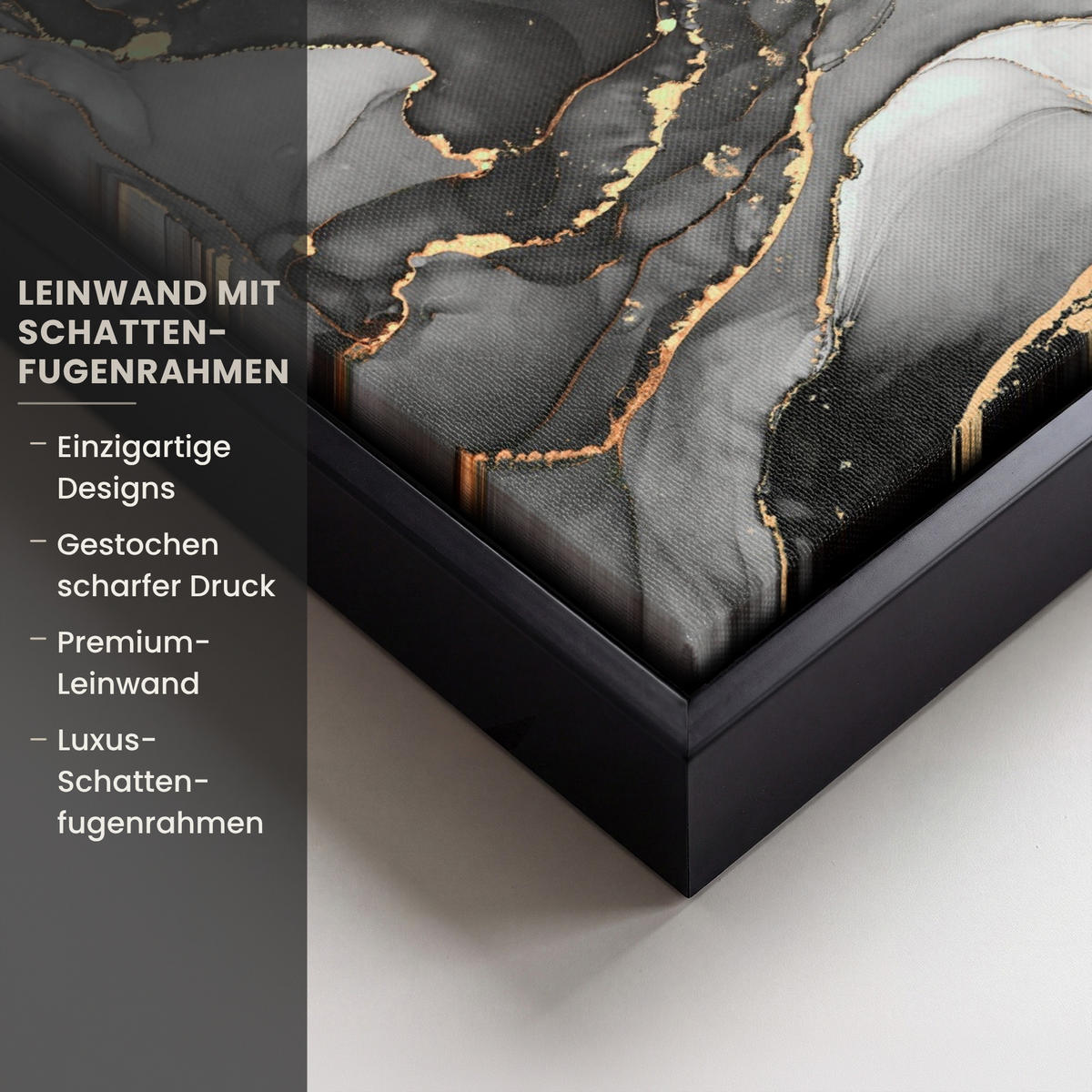 LEINWAND Bilder mit Rahmen - Grau - Luxus - Gold - Marmor - 30x20 - Dunkelgrau, Textil (30/20cm) - MuchoWow