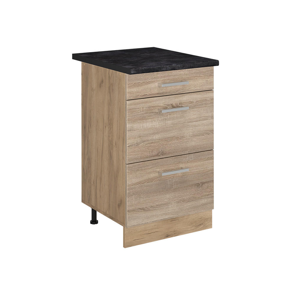 KÖKSUNDERSKÅP R-Line, Sonoma/Goldkraft ek, 50 cm antracitas stalviršis Sonoma ek, Honungsek 81.6/50/60 cm