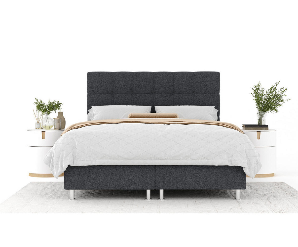 BOXSPRINGBETT Chanton Schwarz 140/200 cm mit Latex-Topper - Silberfarben/Schwarz, Holz/Holzwerkstoff (140/200cm) - Maison de Reve