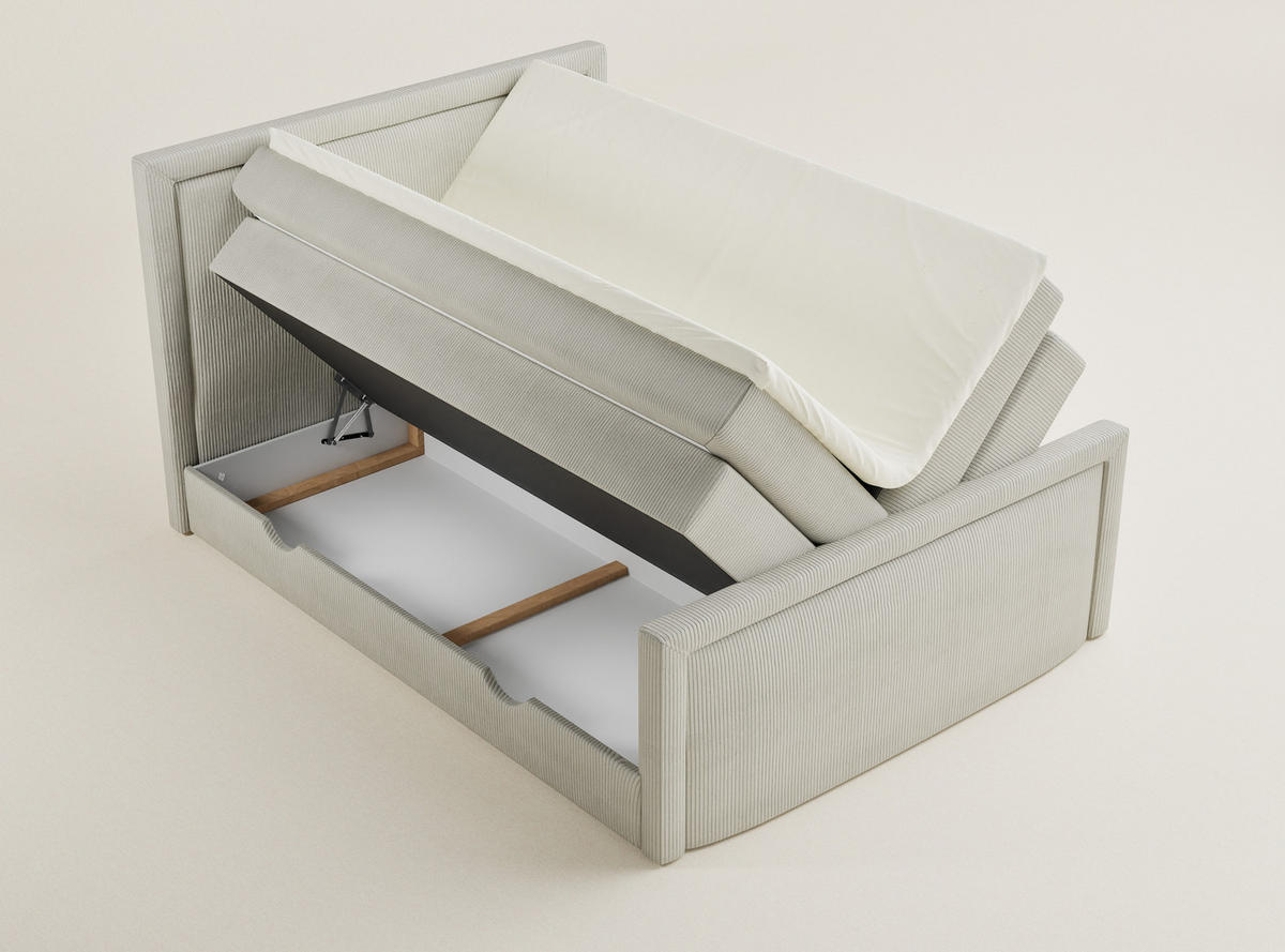 BOXSPRINGBETT Fresco 160/200 cm, in Creme, Bettkasten, Matratze, Topper - Creme/Schwarz, Holz/Holzwerkstoff (160/200cm) - Maison de Reve