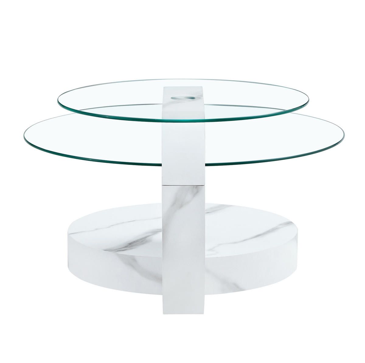 COUCHTISCH 50/70 cm aus Glas und MDF in Weiß mit mehrstufiger Ablage - Weiß, Holzwerkstoff (90/70/44cm) - Flora Grace