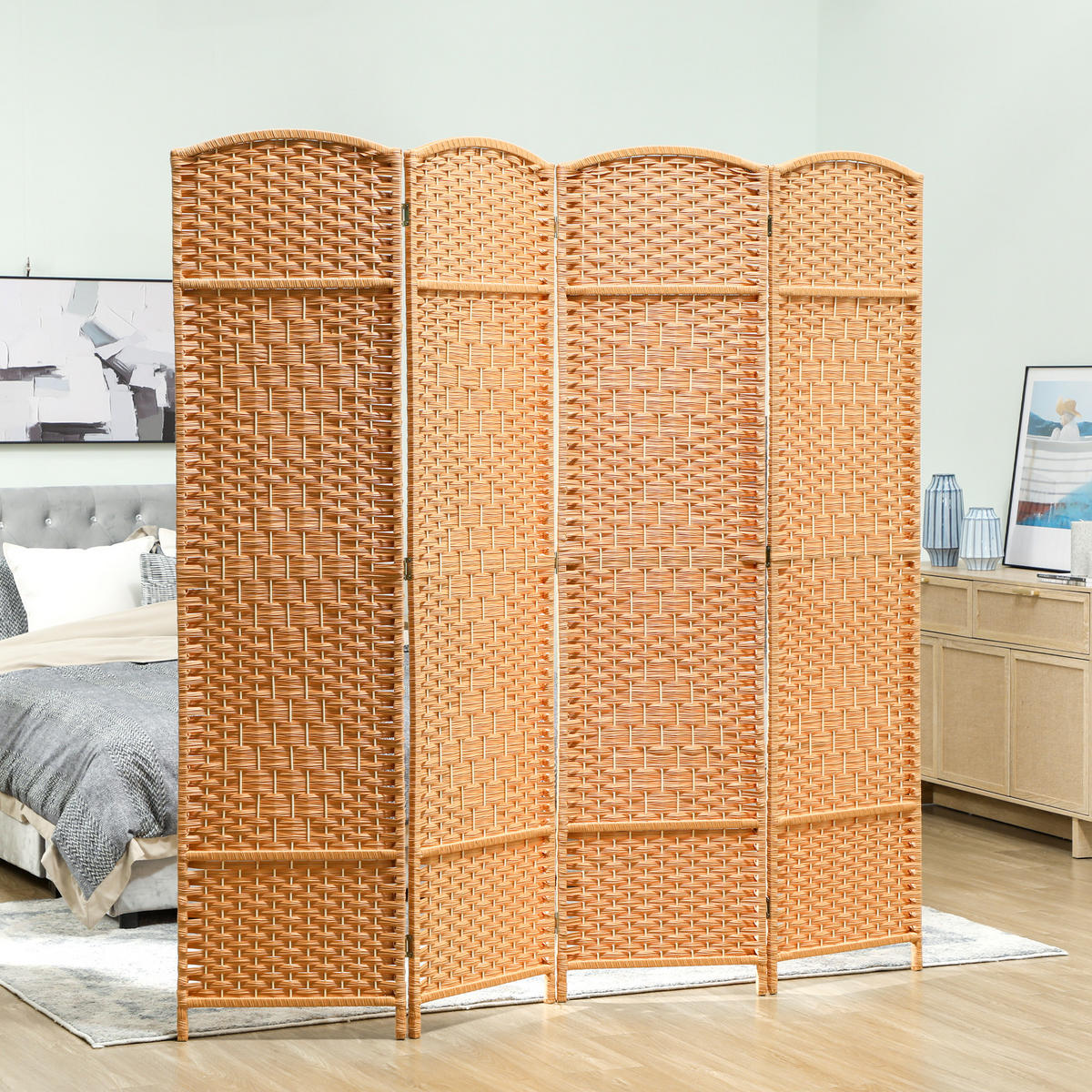 SKLÁDACÍ zástěna z polypropylenu s přírodním dřevem - hnědá, dřevo (1.7/180cm) - HOMCOM