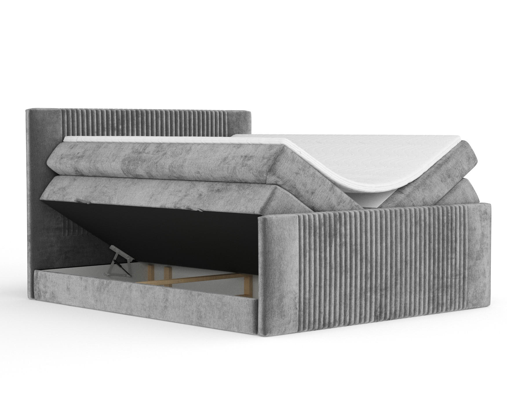 Thumbnail - Maison de Reve Boxspringbett, Grau, Textil, Buche, Kiefer, H3 + H4, 7-Zonen, Höhe ca. 40 cm, 180x200 cm, Handmade in Eur...