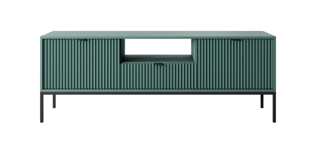 LOWBOARD Kioto RTV 154 cm in grün mit schwarzen Füßen - Schwarz Hochglanz/Schwarz, Holzwerkstoff/Metall (154/56/39cm) - Ravio