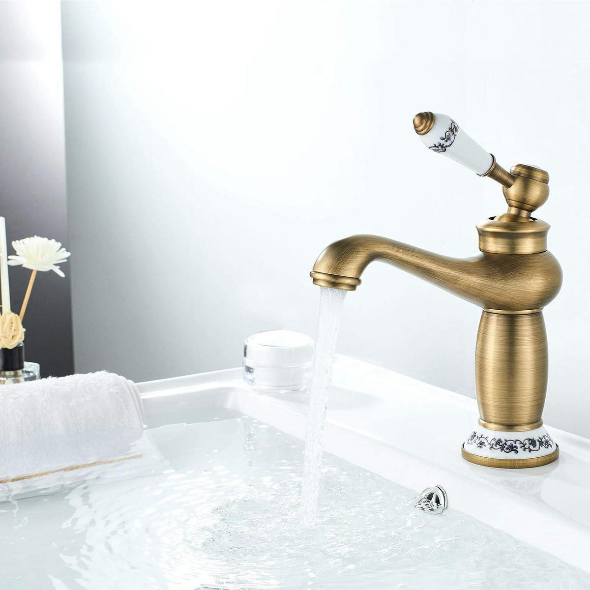 WASCHTISCHARMATUR Retro Bronze Einhebelmischer Messing - Goldfarben, Metall (21.2/8.6/28.2cm)
