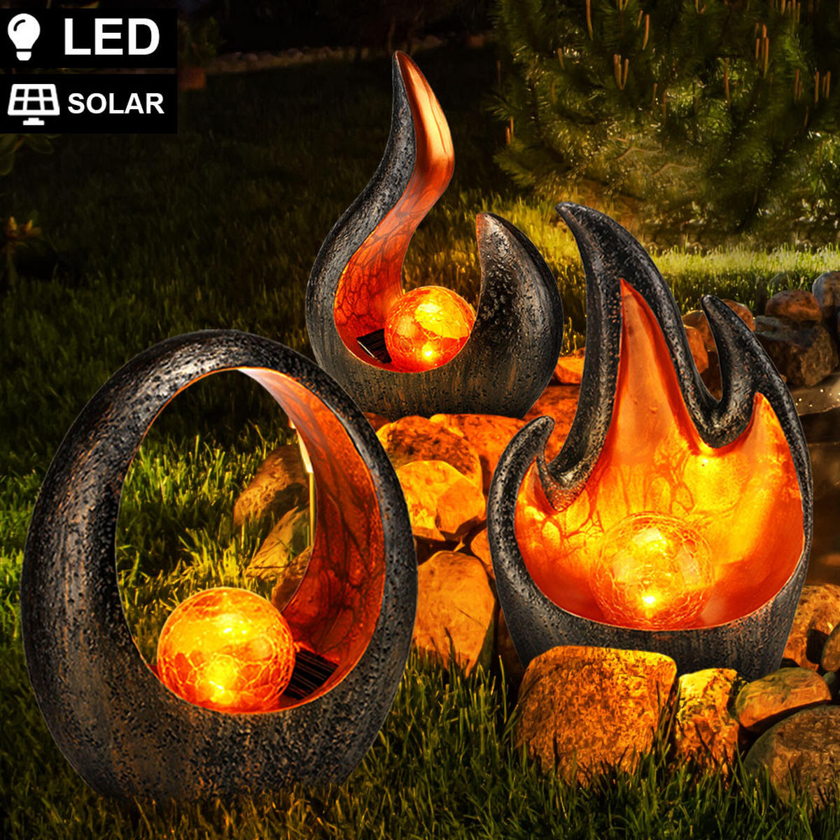 LED AUSSENLEUCHTE Solar grau gold 3er Set - Grau, Kunststoff (16/25/9cm)