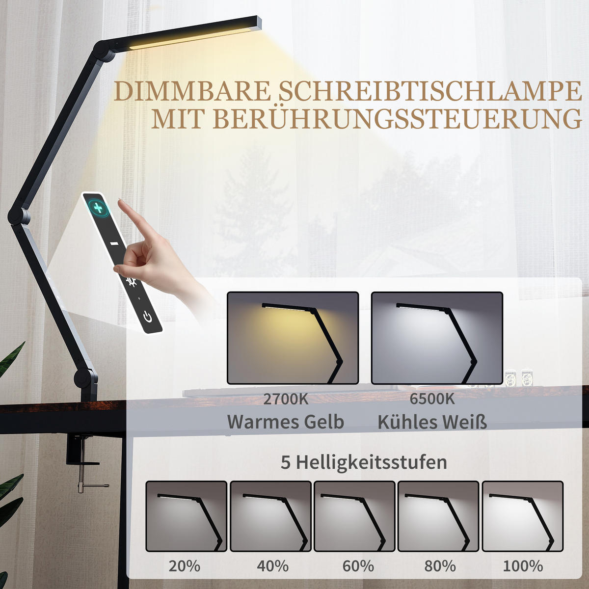 TISCHLEUCHTE, LED anpassbare Helligkeit Schwarz - Schwarz, Metall (121.5/3.8/5.5cm) - HOMCOM