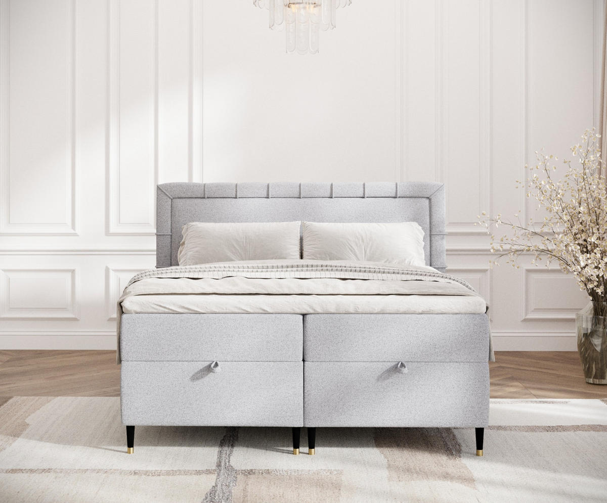 BOXBETT Voyage Hellgrau 160/200 cm mit Matratze und Topper - Hellgrau/Schwarz, Holz/Holzwerkstoff (160/200cm) - Maison de Reve