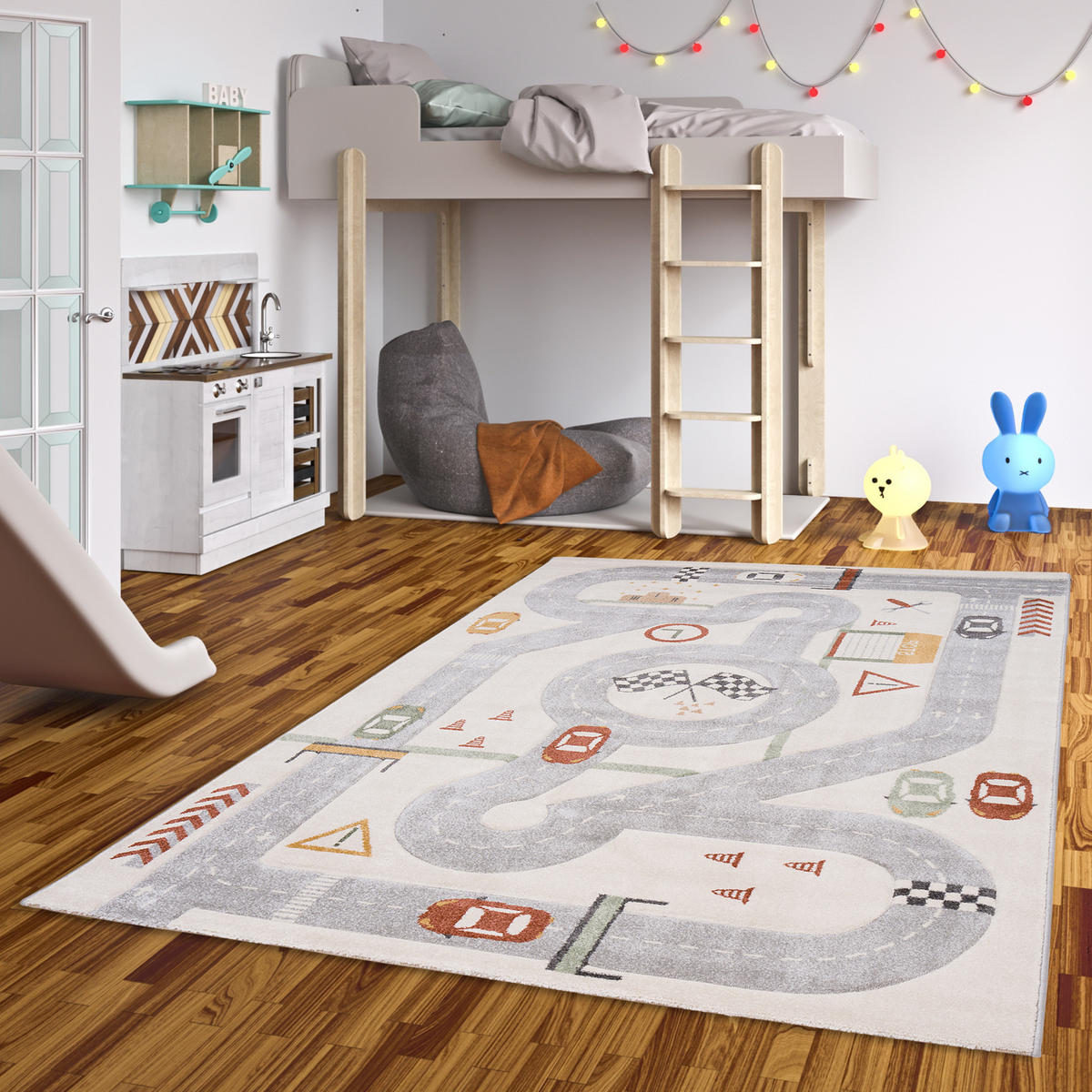 KINDER TEPPICH MAUI KIDS RENNBAHN - Grau, Textil (200/290cm) - Pergamon