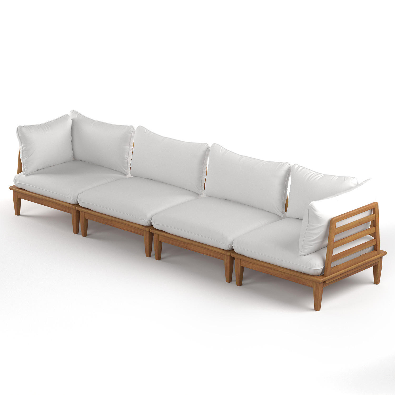 LOUNGEGRUPPE - 4-teilig - Akazie massiv / Webstoff - Akazie Braun / Creme - Creme/Akaziefarben, Holz/Textil - home24
