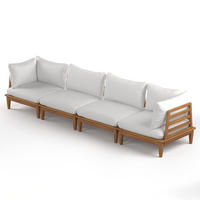 LOUNGEGRUPPE - 4-teilig - Akazie massiv / Webstoff - Akazie Braun / Creme - Creme/Akaziefarben, Holz/Textil - home24