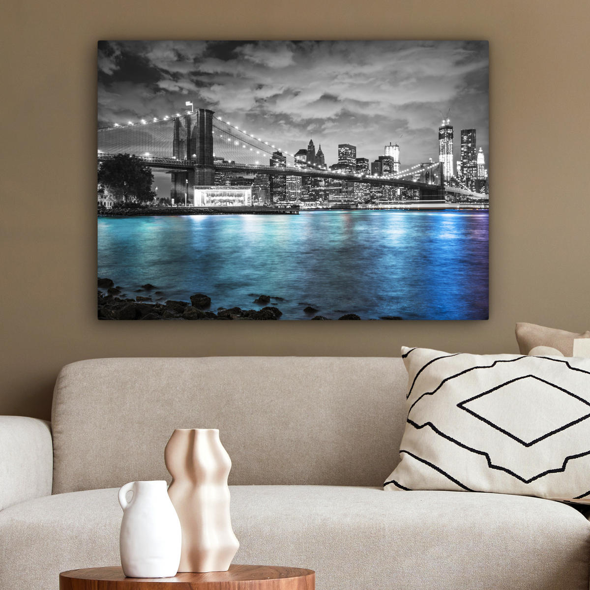 LEINWANDBILD New York - Skyline - Stadt - Blau Wandbilder 80x60 cm - Blaugrau, Textil (80/60cm) - MuchoWow