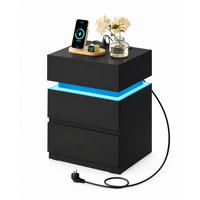 NACHTTISCH mit Ladefunktion und LED, Schwarz - Schwarz, Holzwerkstoff (40/55/35cm) - Woltu