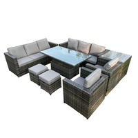 GARTENMÖBEL HÖHENVERSTELLBARER ESSTISCH SET Polyrattan Outdoor 7-Sitzer - Dunkelgrau/Grau, Glas/Kunststoff - Fimous