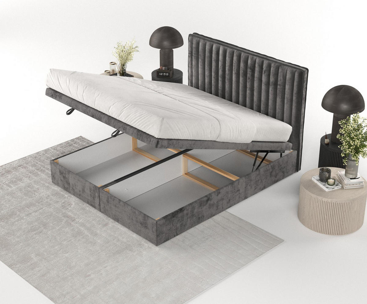 POLSTERBETT Keva mit Stauraum 120/200 cm Stahl im Lotta Stoff - Schwarz/Graphitfarben, Holz/Holzwerkstoff (120/200cm) - AltaBeds