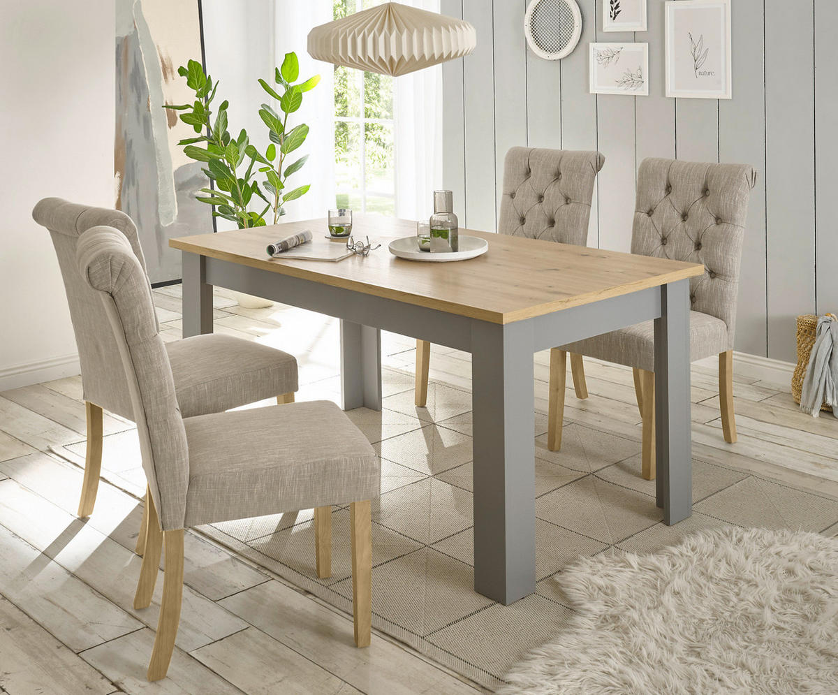 ESSTISCH grau, Artisan Eiche 160 x 90 cm, Küchentisch im Landhaus-Stil - Hellgrau/Eiche Artisan, Holzwerkstoff (160/90/76cm) - Furn.Design
