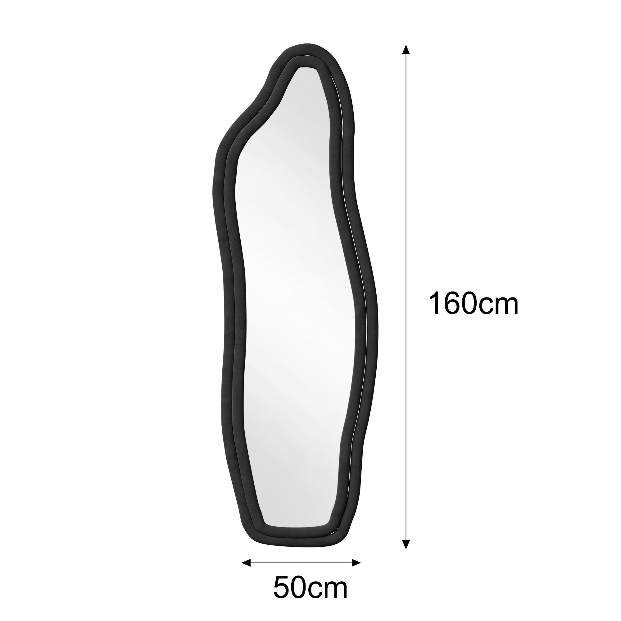 STANDSPIEGEL 160 x 50 cm, Spiegel in Delfinform, Wandspiegel,Samtrahmen, schwarz - Schwarz, Glas/Textil (50/160/3cm) - WoodenAura
