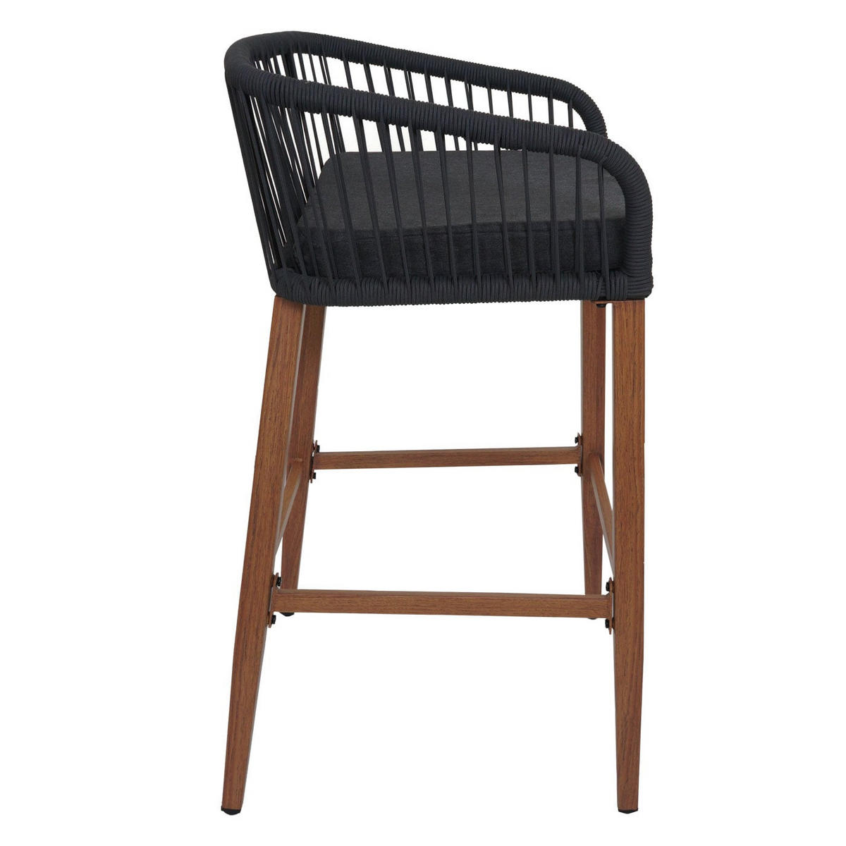 GARTENSTUHL 2er-Set HxBxT 92x51x53cm Sitzhöhe 76cm Anthrazit Kissen Dunkelgrau Seilgeflecht Metall Holz-Optik - Anthrazit, Metall (51/92/53cm) - PROREGAL