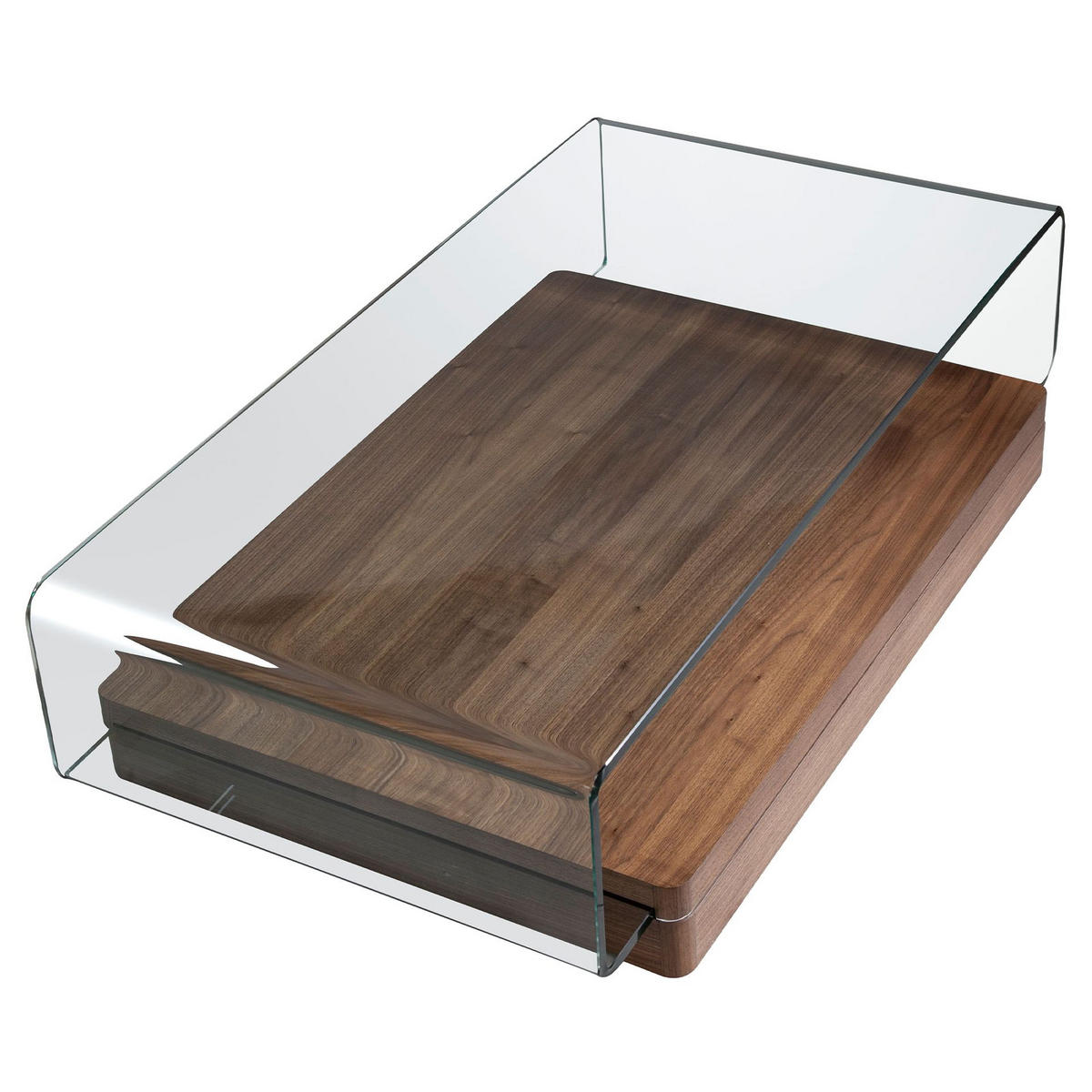 COUCHTISCH Rechteckiger Couchtisch aus gehärtetem Glas und Nussbaumholz 120/70/33 cm - Transparent/Nussbaumfarben, Glas/Holz (70/120/33cm) - ANGEL CERDA