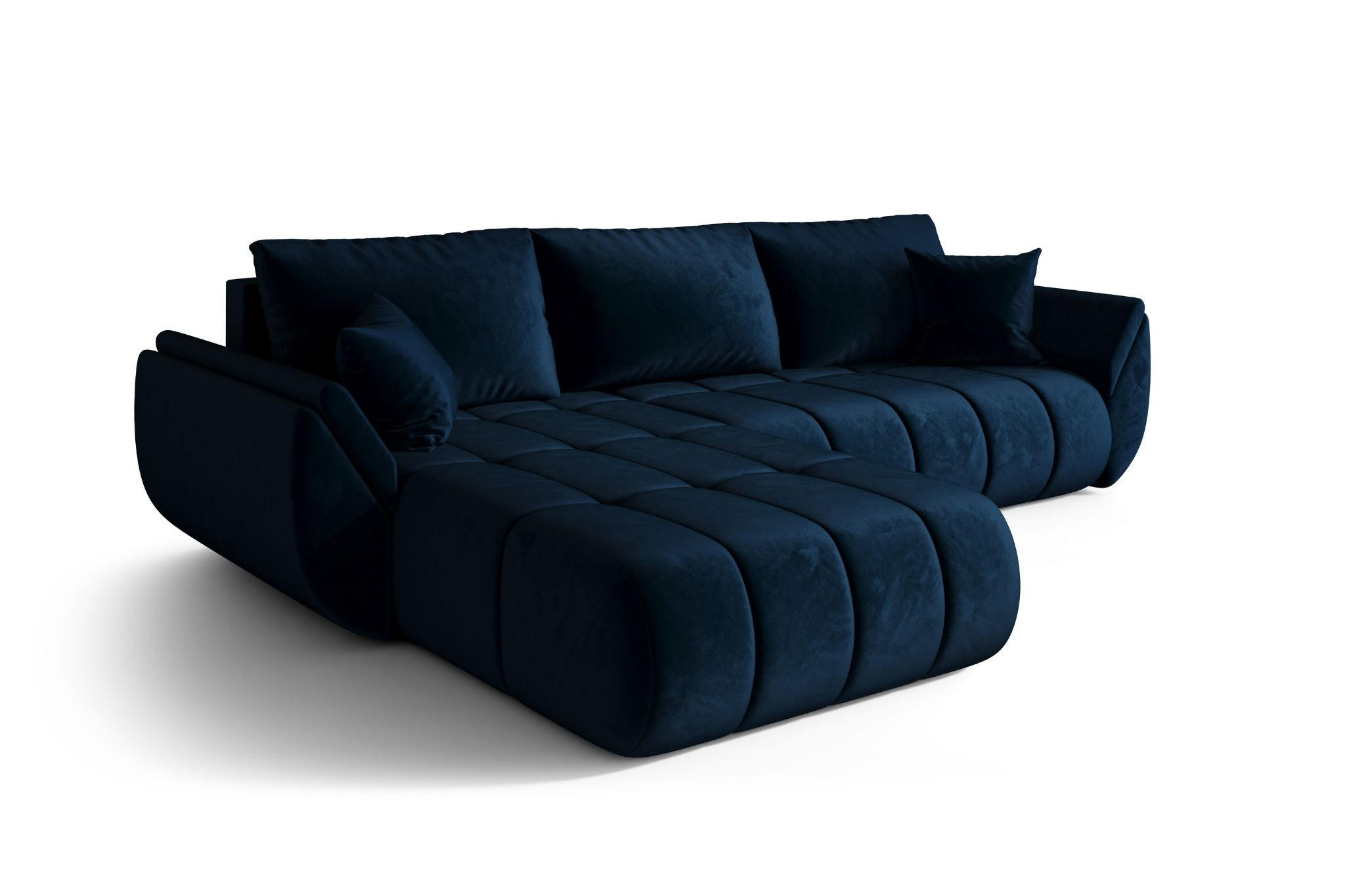ECKSOFA TOKYO PREMIUM mit Schlaffunktion, Stoff MONOLITH, Dunkelblau, Links - Dunkelblau, Holz (280/190cm) - Kaiser Möbel