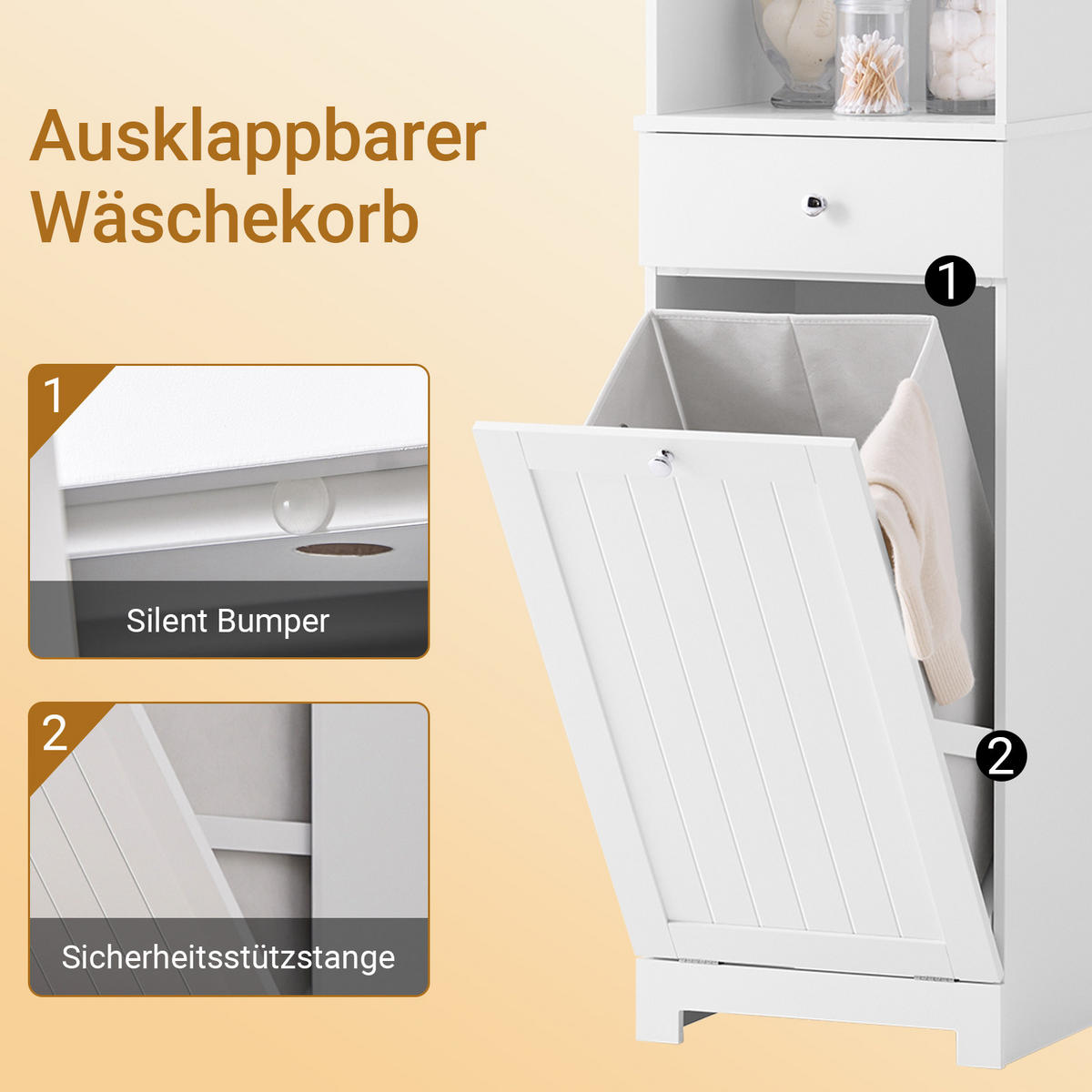 HOCHSCHRANK mit Wäschesack 40x38x180cm - Weiß, Holzwerkstoff (40/180/38cm) - SoBuy