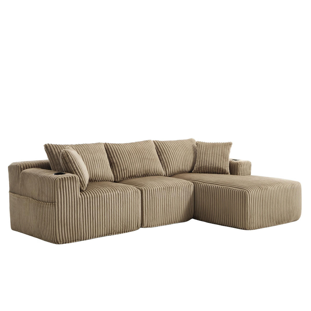 ECKSCHLAFSOFA Modulares Sofa mit Schlaffunktion,Chaiselongue + Zweisitzer,Khaki - Braun, Textil (257/160cm) - LVHOM