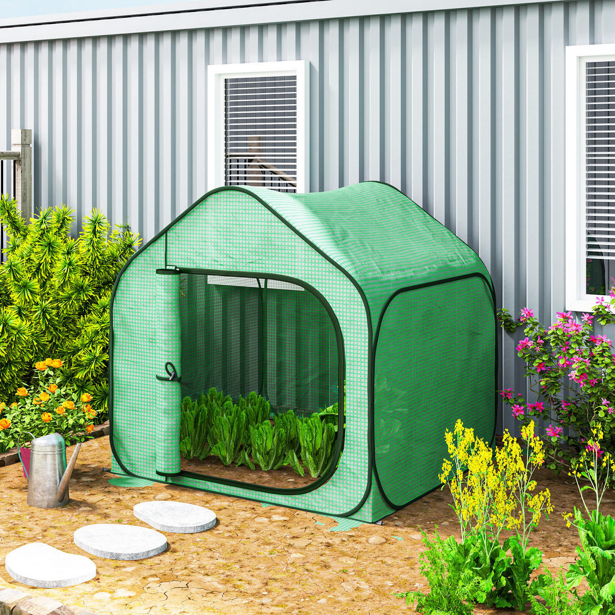 GEWÄCHSHAUS DE-12016 Pop-up-Design mit Reißverschlusstür Grün - Grün, Kunststoff (148/148/150cm) - ComfortXL