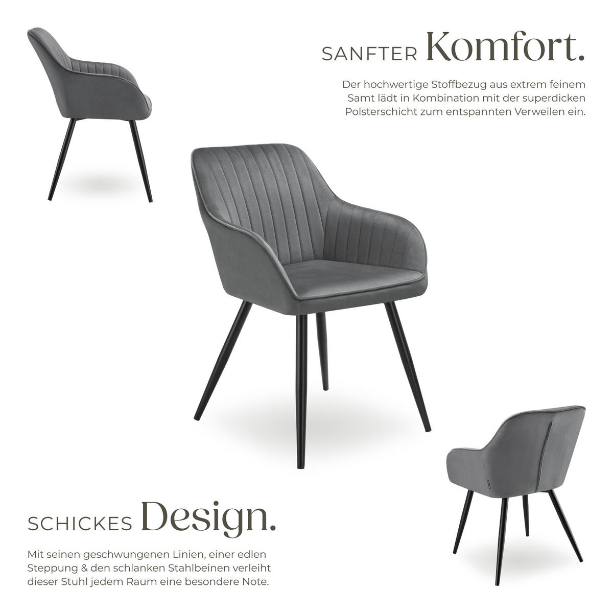 ESSZIMMERSTUHL 2er Set Marilyn 58 x 62 x 82 cm grau/schwarz - Schwarz/Grau, Metall (58/82/62cm) - tectake