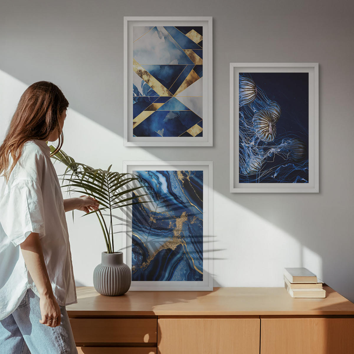 BILDER SET 3er Set - 40x60 cm Weißer Rahmen - Abstrakte, elegante Muster - Weiß, Kunststoff (40/60cm) - TULUP