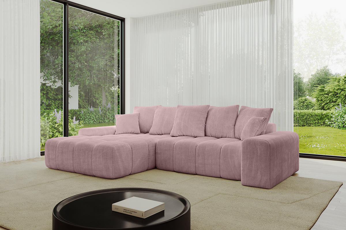 ECKSOFA Ottomane Links ENSI-L - 267x164x88 cm Rosa - Rosa, Holzwerkstoff/Kunststoff (267/164cm) - ALTDECOR
