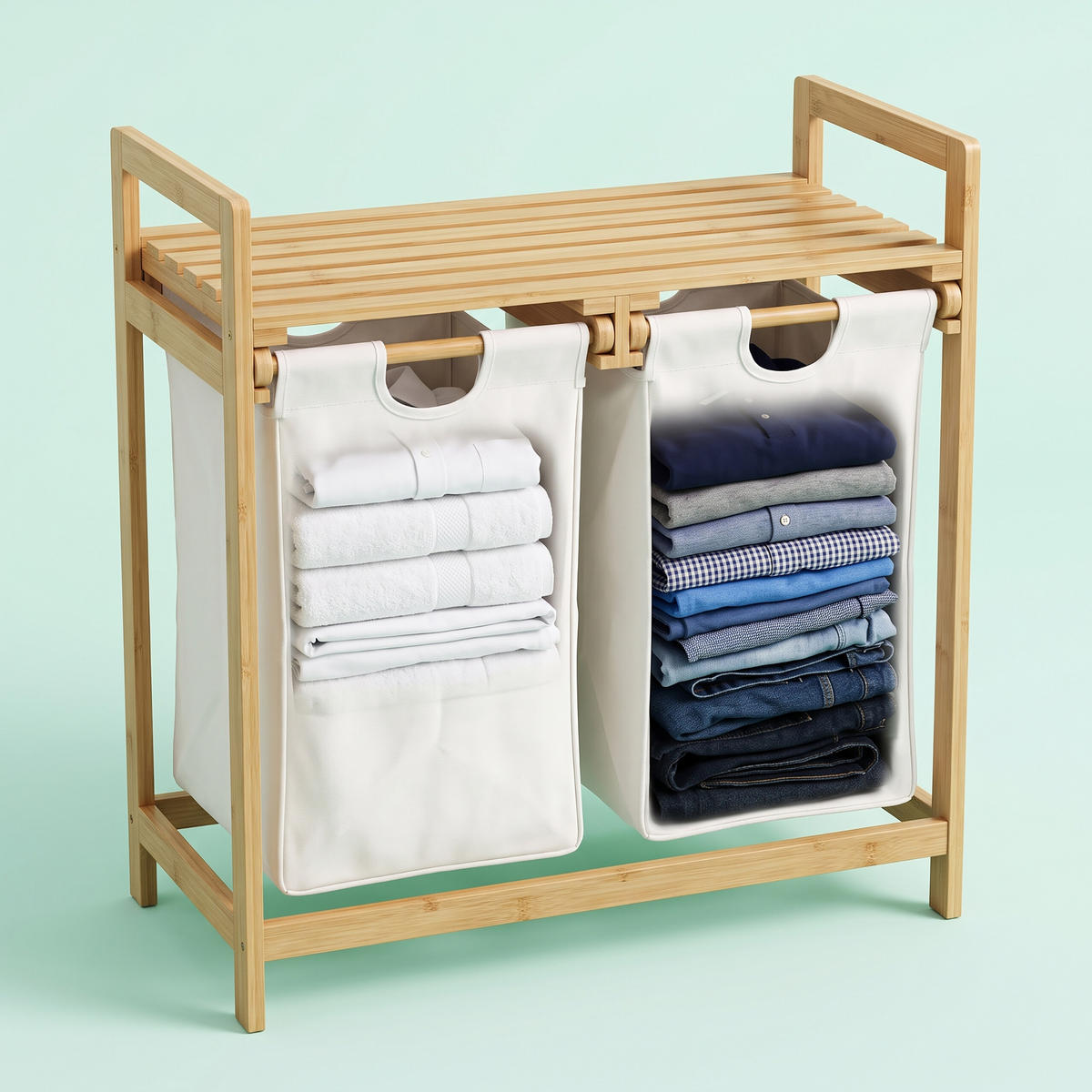 WÄSCHEKORB - Multicolor, Holz/Textil (63.5/73/33cm) - Relaxdays