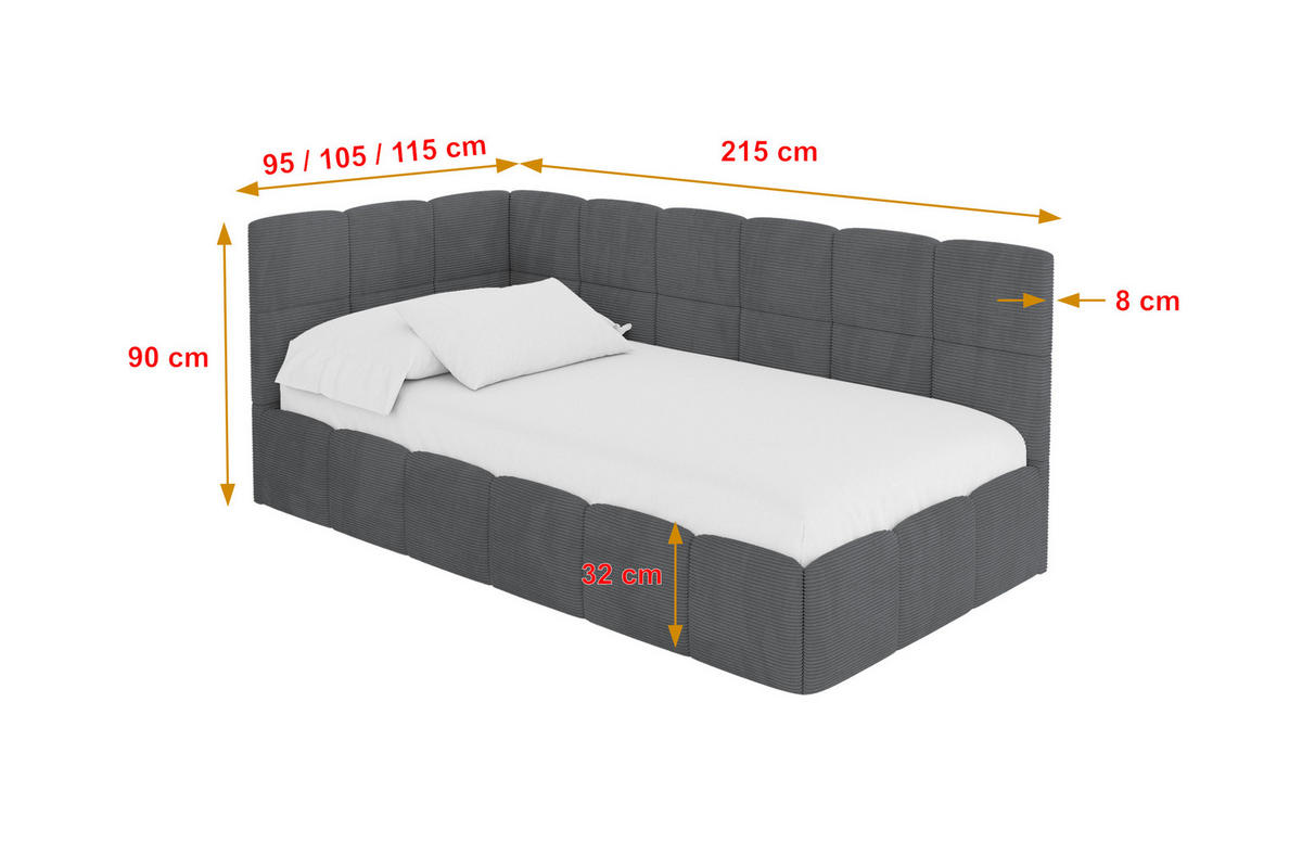 EINZELBETT Jugendbett mit Bettkasten Rechts, ohne Matratze - LIVY 80x200 Dunkelgrau - Graphitfarben, Holzwerkstoff/Textil (80/200cm) - ALTDECOR