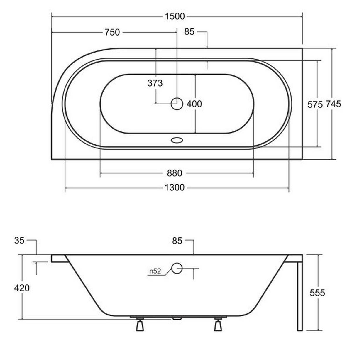 BADEWANNE Eckwanne AVITA 150/75 Links + Styro + Kopfstütze Ablauf Füße - Weiß, Kunststoff (75/55.5/150cm) - bad land