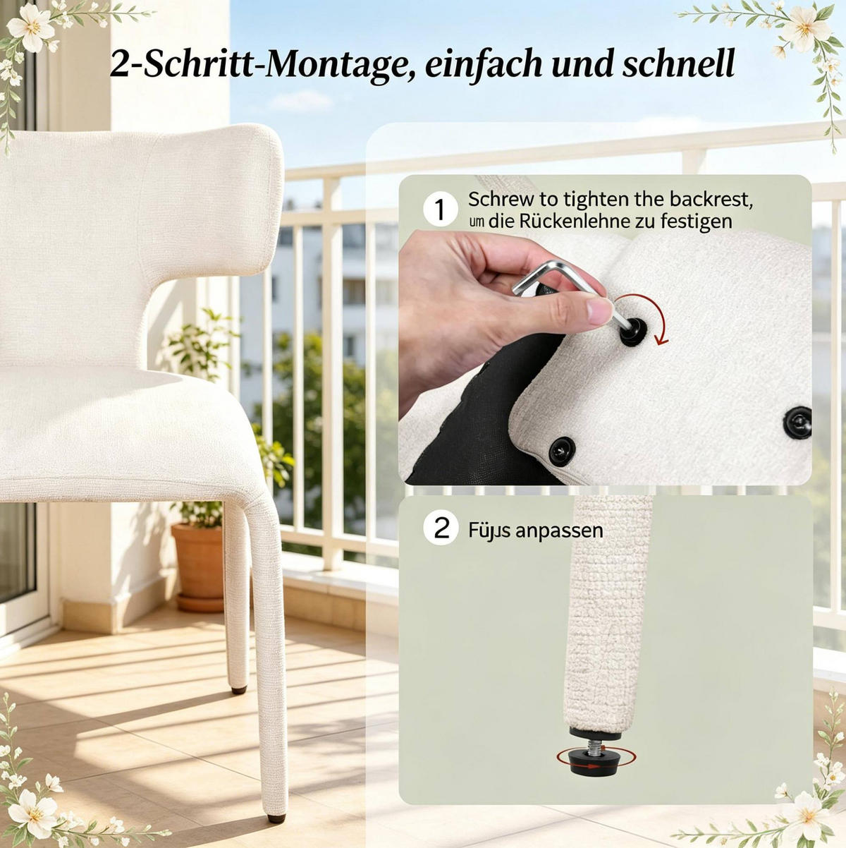 ESSSTUHL mit Rollen 53 x 53 x 78 cm 2er-Set Apricot Cream - Weiß, Metall (53/78/53cm) - Meubliv