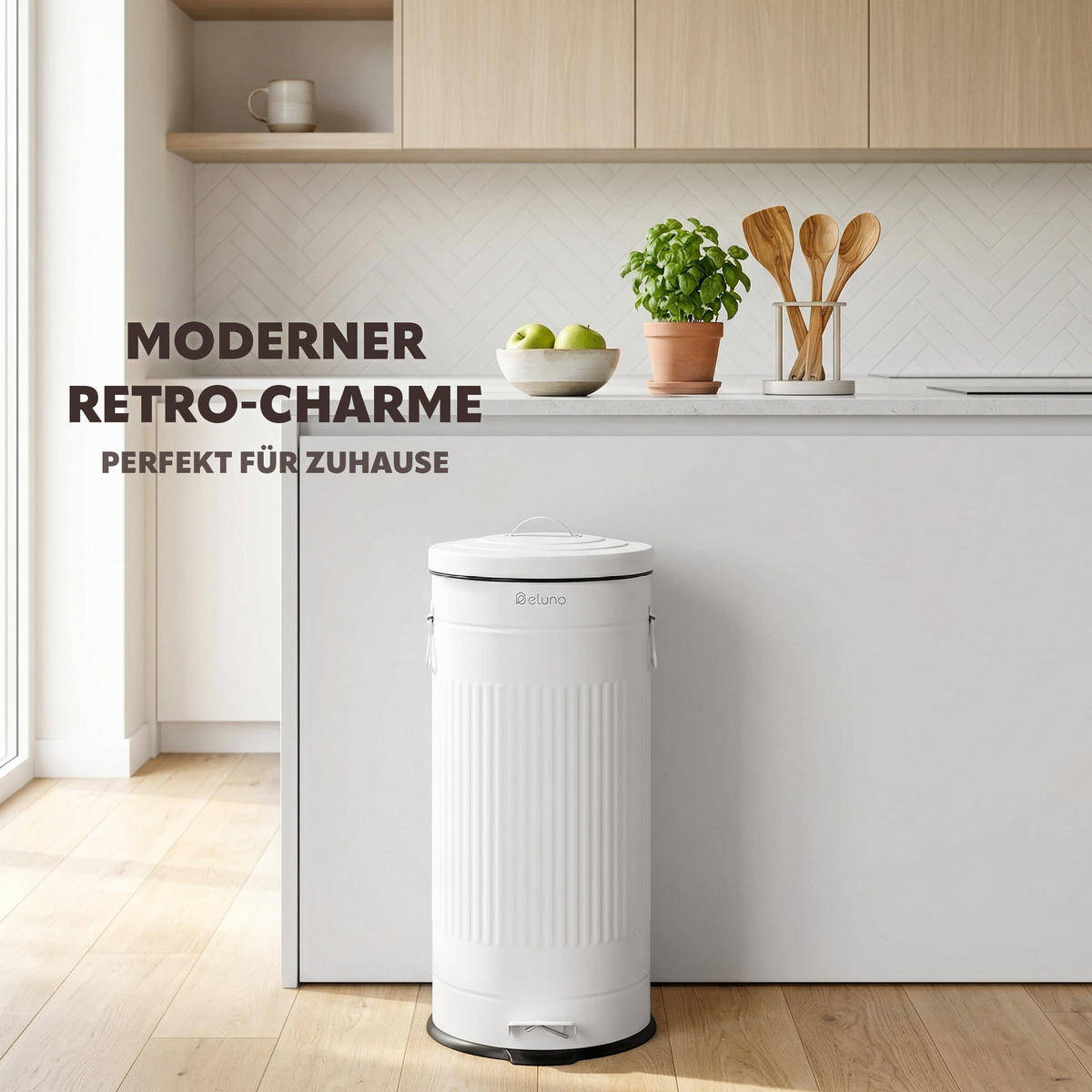 ABFALLEIMER Treteimer VINTAGE, 30 Liter, aus Metall, weiß - Weiß, Metall (30.5/68.5/36cm) - eluno