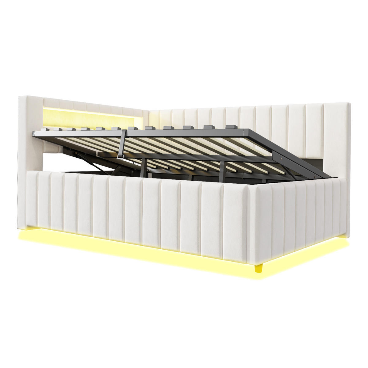 POLSTERBETT mit Stauraum und LED 140x200 cm Samt Beige - Beige, Metall (140/200cm) - Meubliv