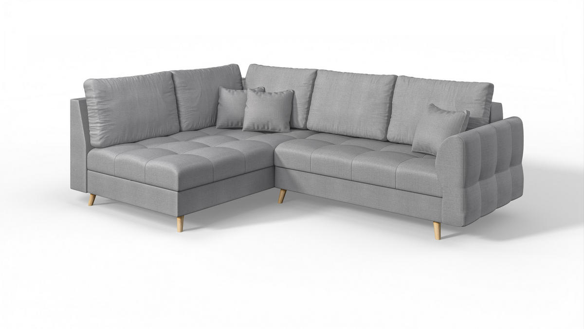 ECKSOFA Lorine Mikrofaser Grau - Hellbraun/Dunkelblau, Buchenholz/Textil (231/161cm) - S-Style Möbel