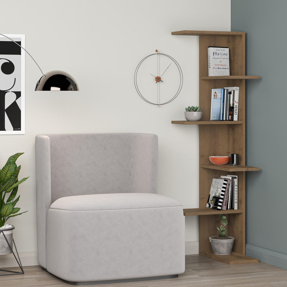 ECK BÜCHERREGAL Saso Dunkle Eiche 37/141/24 cm - Dunkelbraun, Holzwerkstoff (37/141/24cm) - Decortie