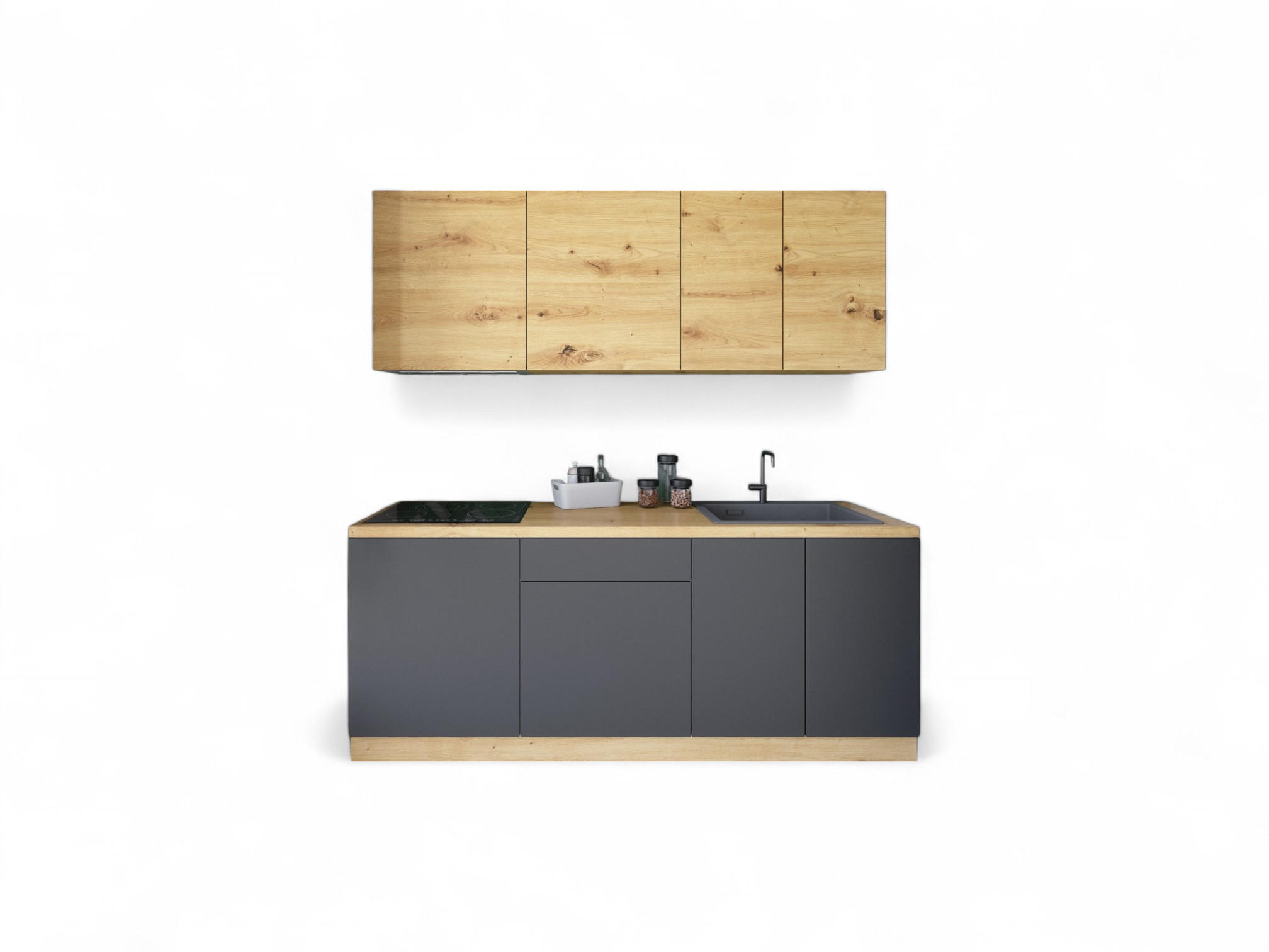 KÜCHENZEILE 200 cm - Langen K21-M200 - in Artisan Eiche / Grau - Eiche Artisan/Grau, Holz/Holzwerkstoff (200/210/47cm)