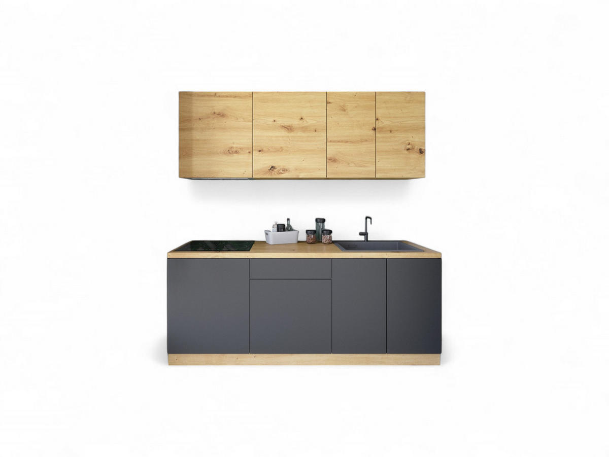 KÜCHENZEILE 200 cm - Langen K21-M200 - in Artisan Eiche / Grau - Eiche Artisan/Grau, Holz/Holzwerkstoff (200/210/47cm)