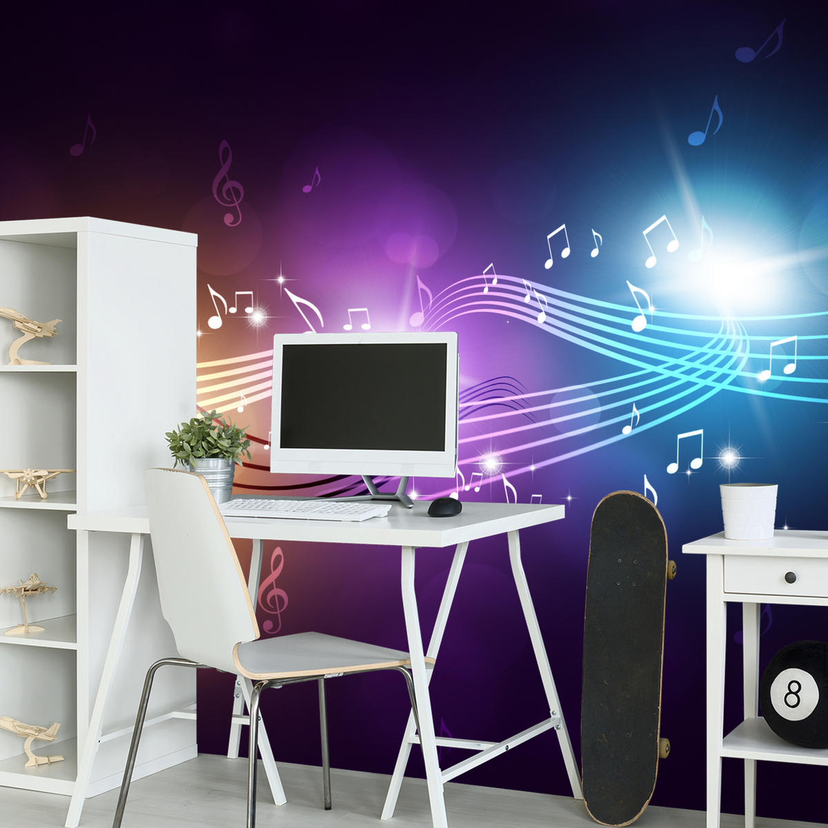 FOTOTAPETE für Jugendzimmer Noten Buntes Hintergrund Musik 500x350 - Blau/Gelb, Papier (500/350cm) - Muralo