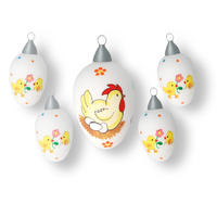 OSTERSET Ostereier Huhn-Dekor Weiß 8cm (Glas / 5 Stk.) - Weiß, Glas (5/8/5cm)