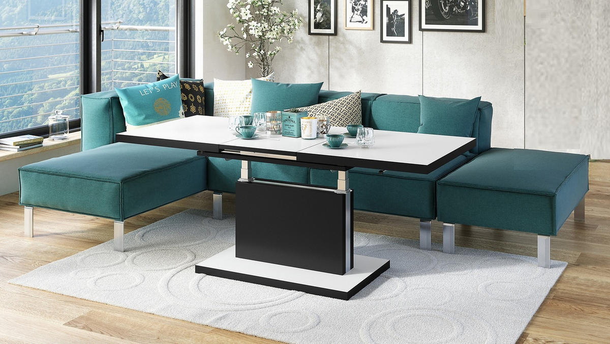 COUCHTISCH rechteckig Weiß matt - Schwarz matt ausziehbar höhenverstellbar - Schwarz/Weiß, Holzwerkstoff (80/120/56cm) - designimpex