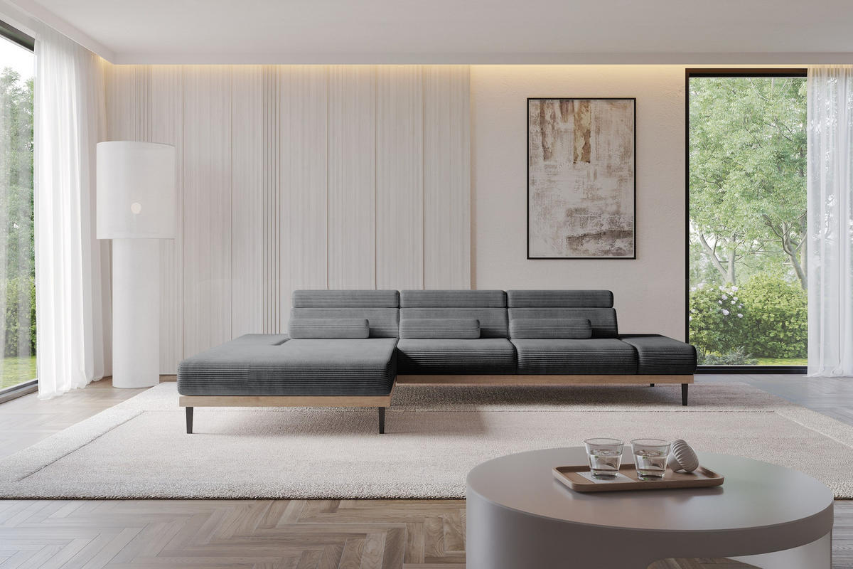 ELEKTRISCHES ECKSOFA Links MONA 316x205x85 Dunkelgrau Cord - Dunkelgrau, Holzwerkstoff/Textil (316/205cm) - ALTDECOR