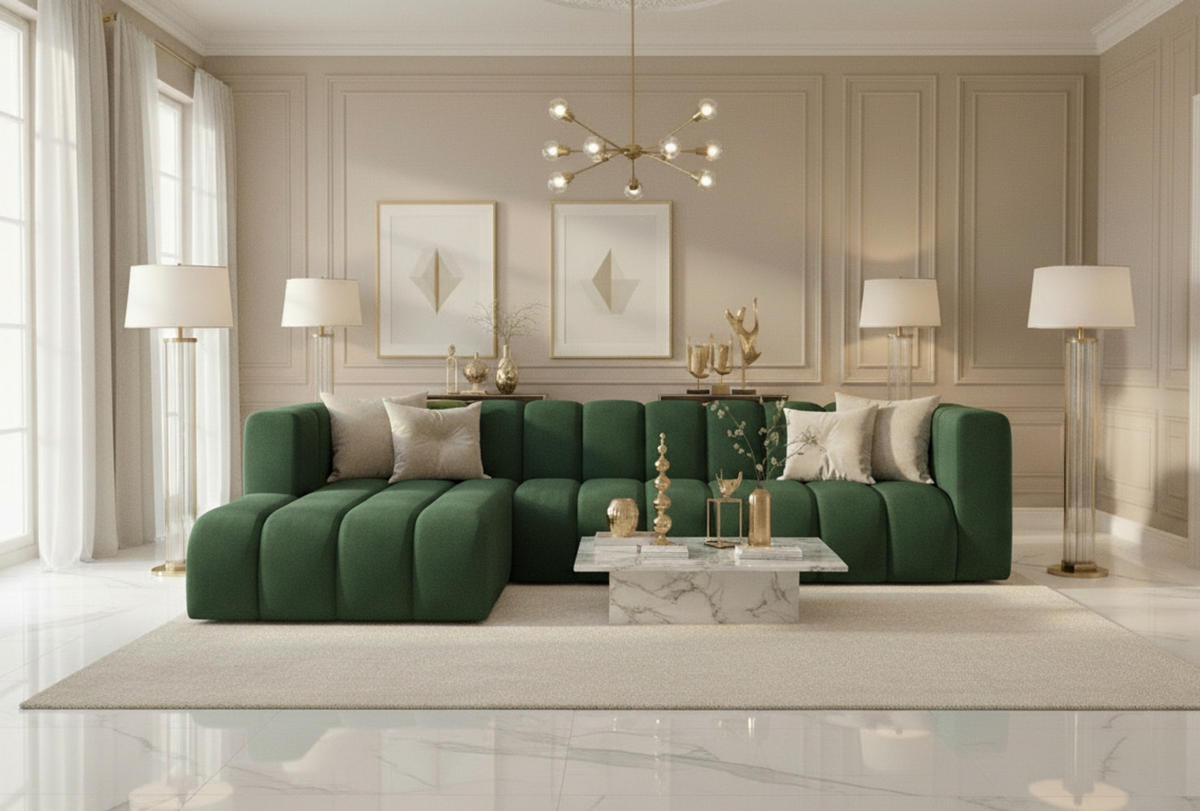 ECKSOFA L-Form GRAND 318 cm, Stoff Salvador, Grün, Links - Grün, Holz (318/179cm) - Kaiser Möbel