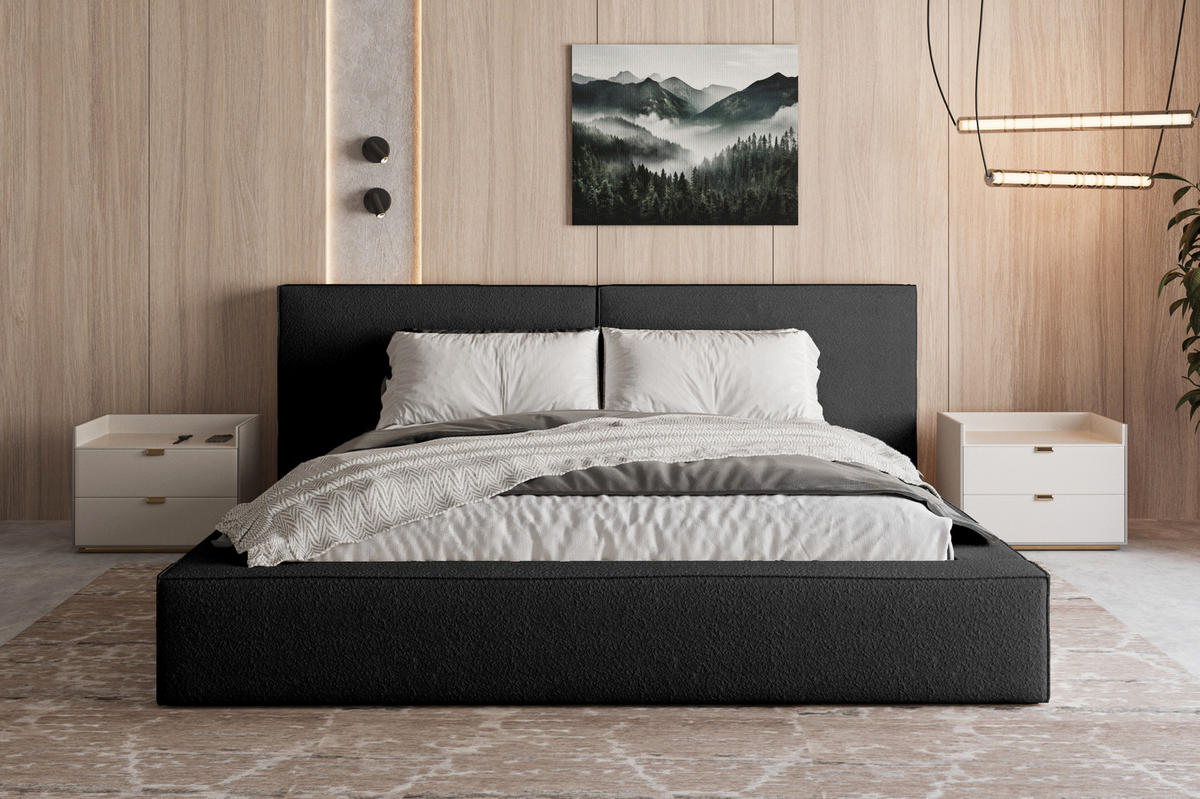 POLSTERBETT 06 Bouclé 140 x 200 cm – Arena - mit Bettkasten und Metall-Lattenrost - Schwarz, Metall (206/234cm) - ROYAL24_MARKT