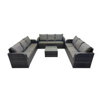 GARTENMÖBELGARNITUR mit KISSEN Polyrattan Dunkelgrau 9-Sitzer - Dunkelgrau/Grau, Glas/Kunststoff - Fimous