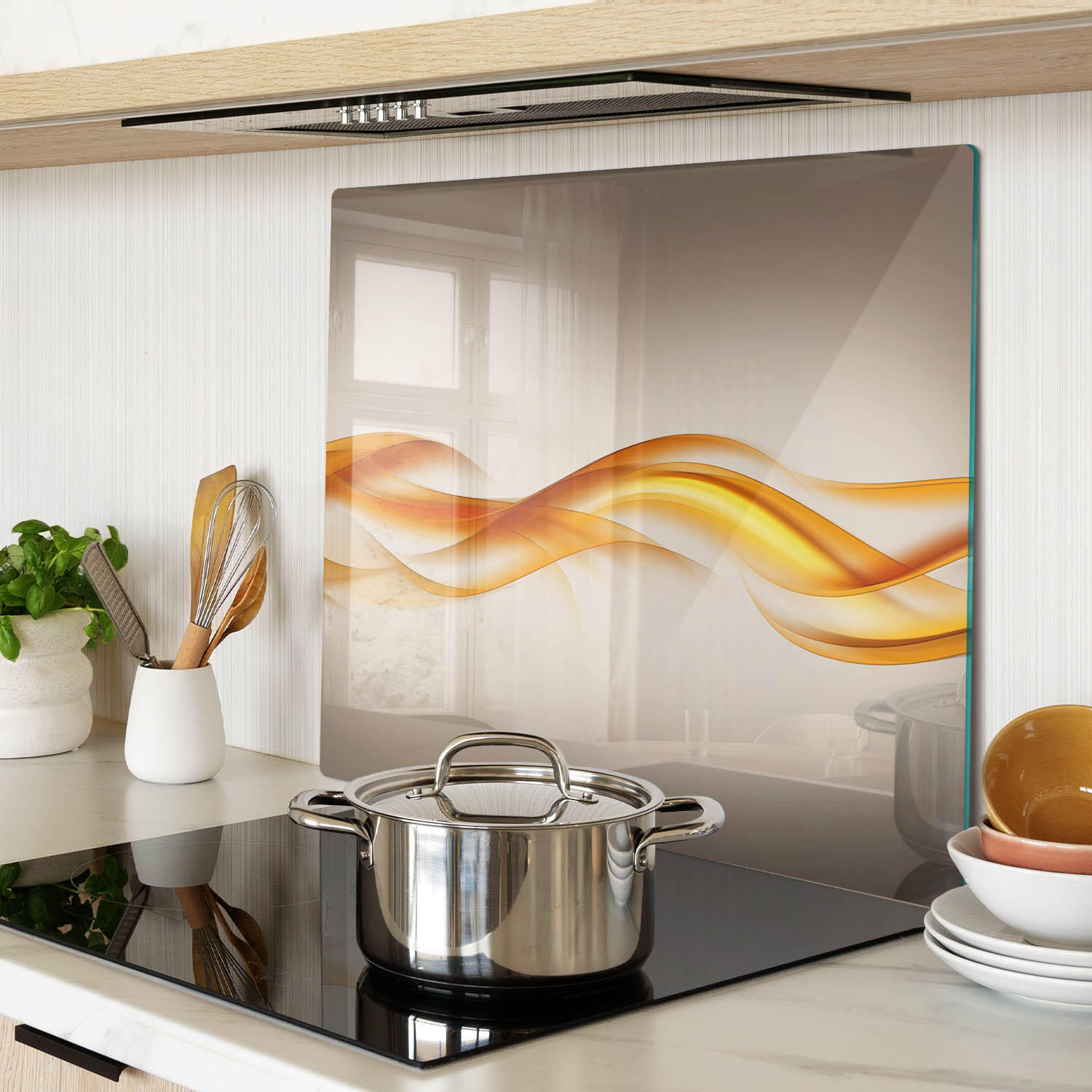 GLASPLATTE 60x52 cm Wellenabstraktion - Orange, Glas (60/0.4/52cm) - TULUP