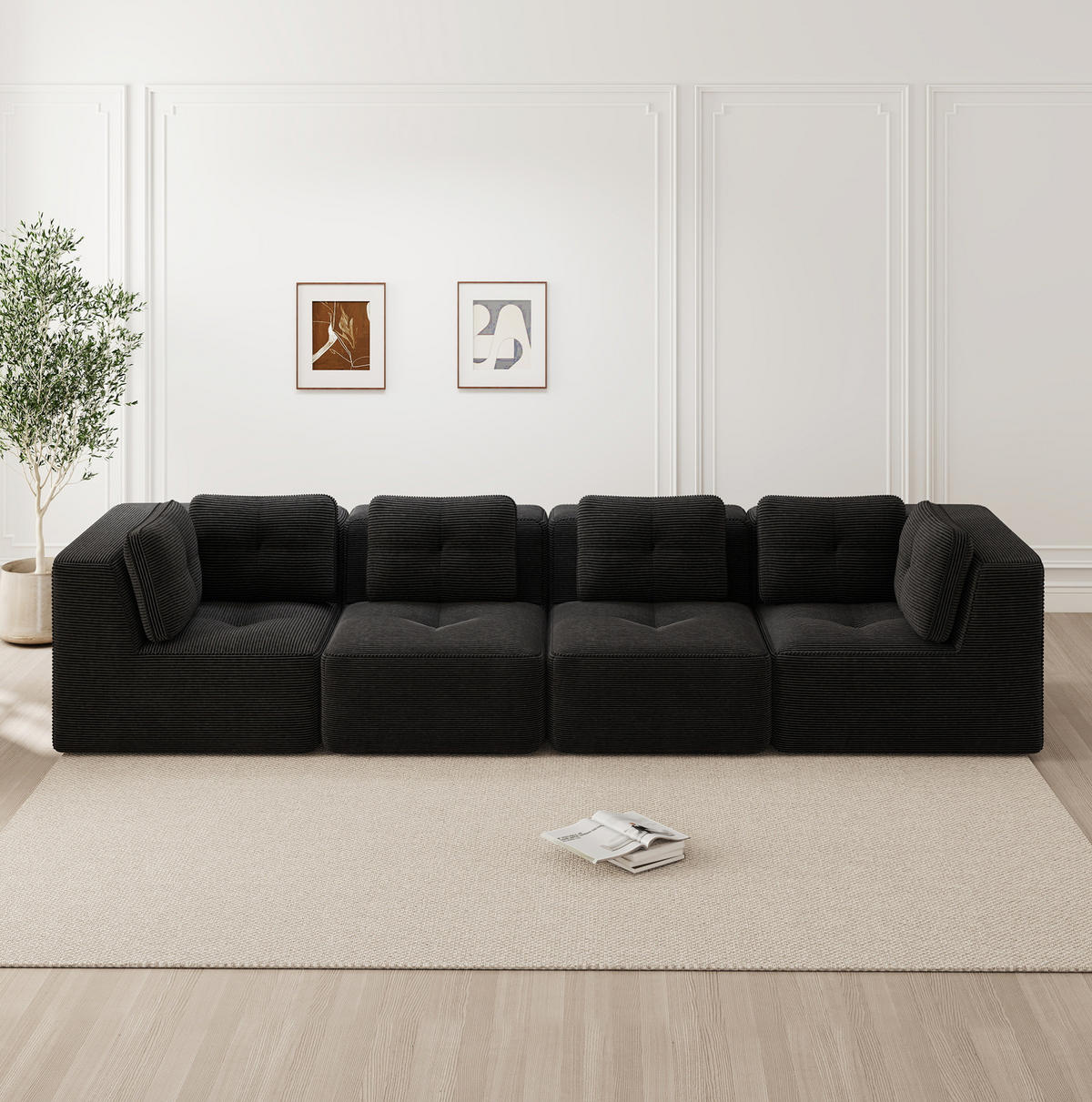 ECKSOFA 386/104/69 cm schwarz aus Cord mit tiefer Sitzfläche und modularem Design - Schwarz, Textil (104/386cm) - OKWISH