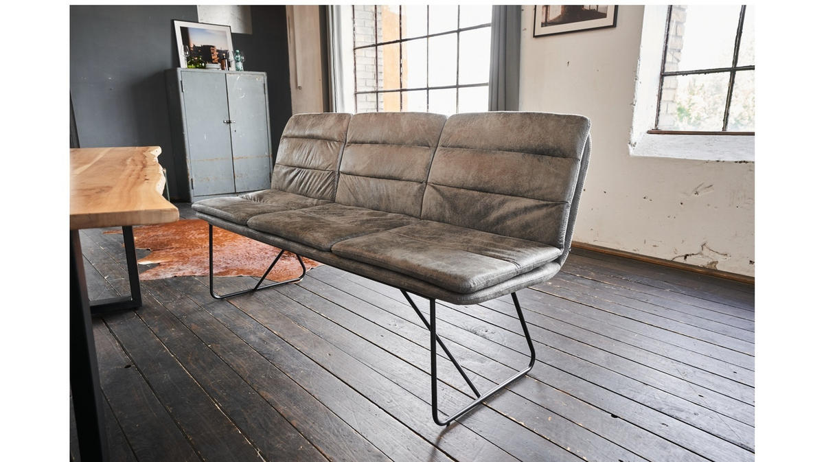 ESSZIMMERBANK VINCE Grau Microfaser - Schwarz/Grau, Textil (178/90/68cm) - KAWOLA